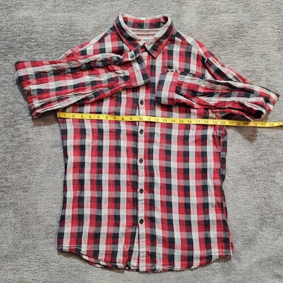 DKNY Classic Fit Button Shirt Medium Long Sleeve Checkered Striped Lightweight - Picture 8 of 11